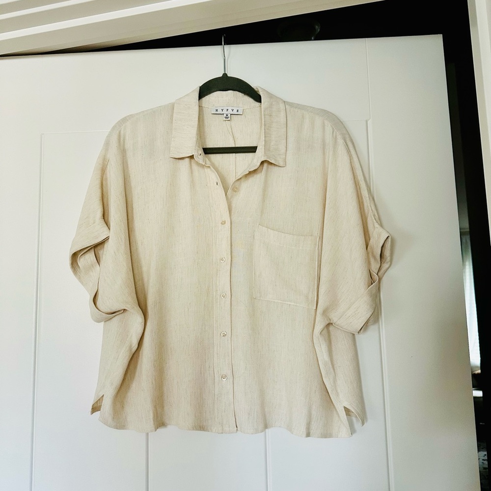 HYFVE Linen Blend Cream Button-Up Blouse NWOT